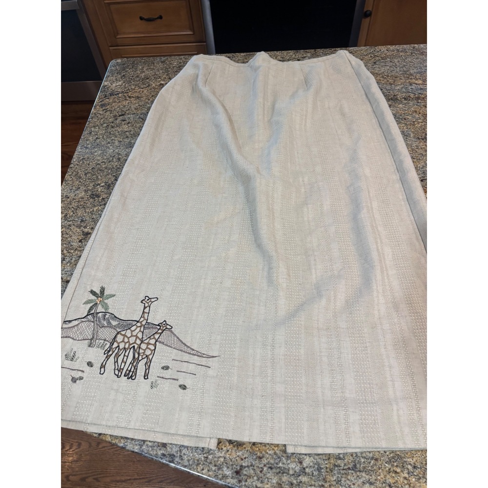 Vtg Alfred Dunner Womens‎ Skirt Size 16 Beige Giraffe Embroidered Maxi Safari